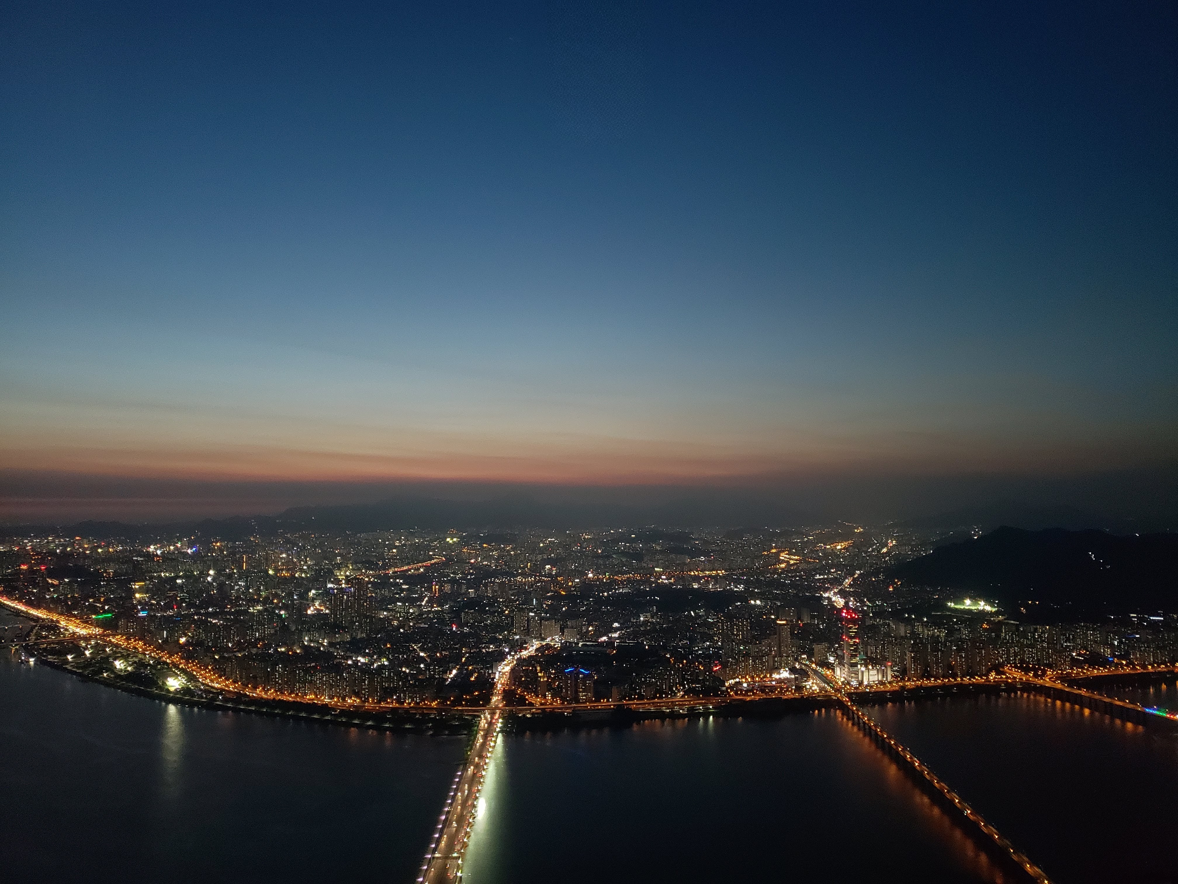 Seoul night skyline and Han River